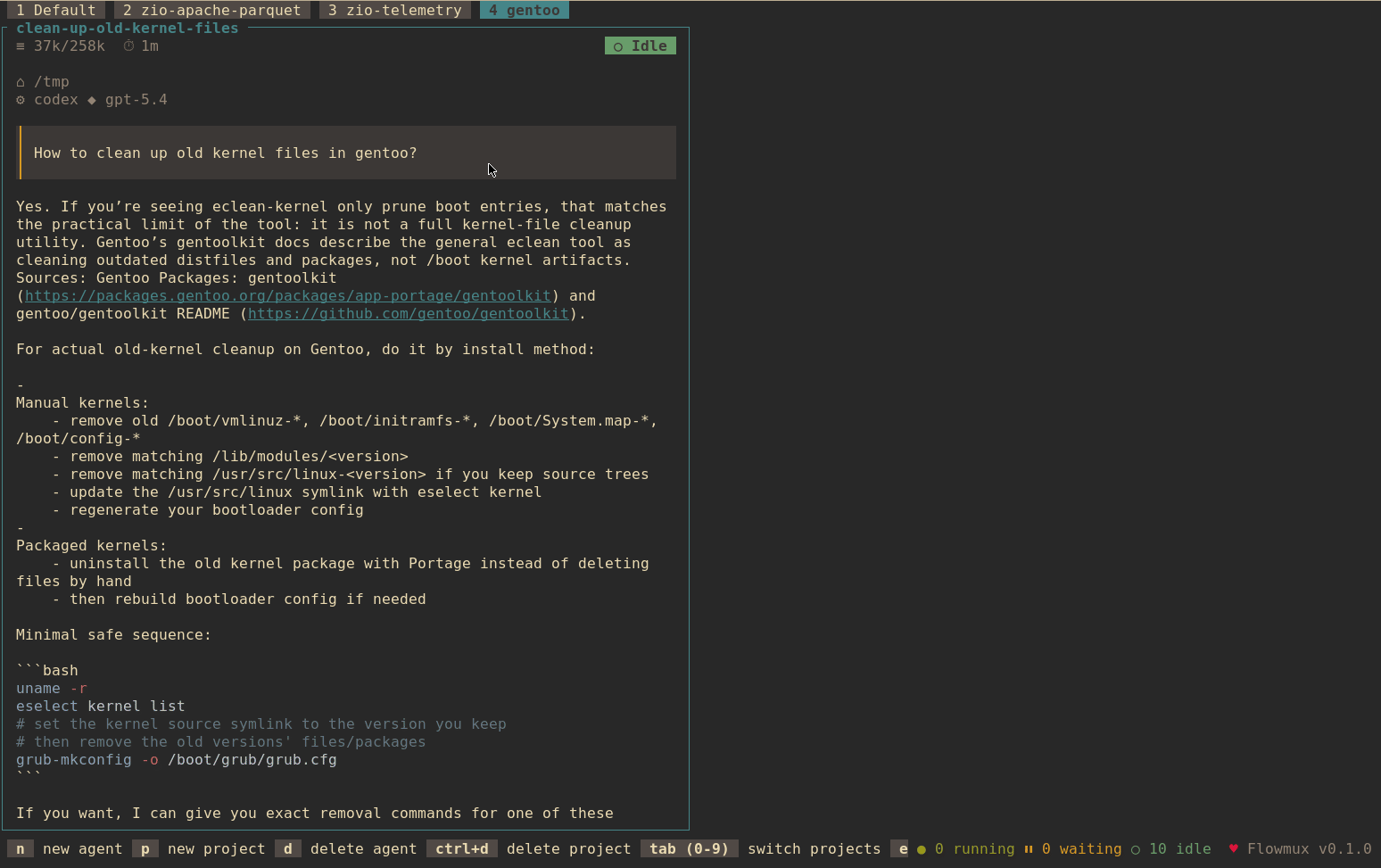 Animated Flowmux terminal dashboard demo